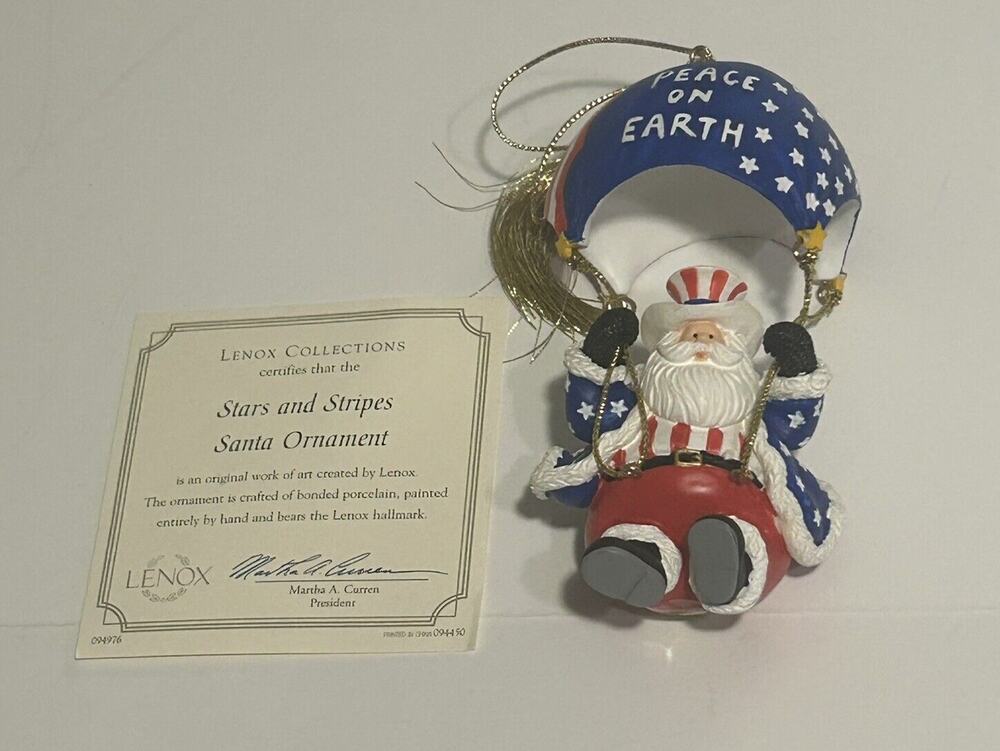 Lenox 2002 Collection Christmas Ornament Porcelain Stars & Stripes Santa Vintage